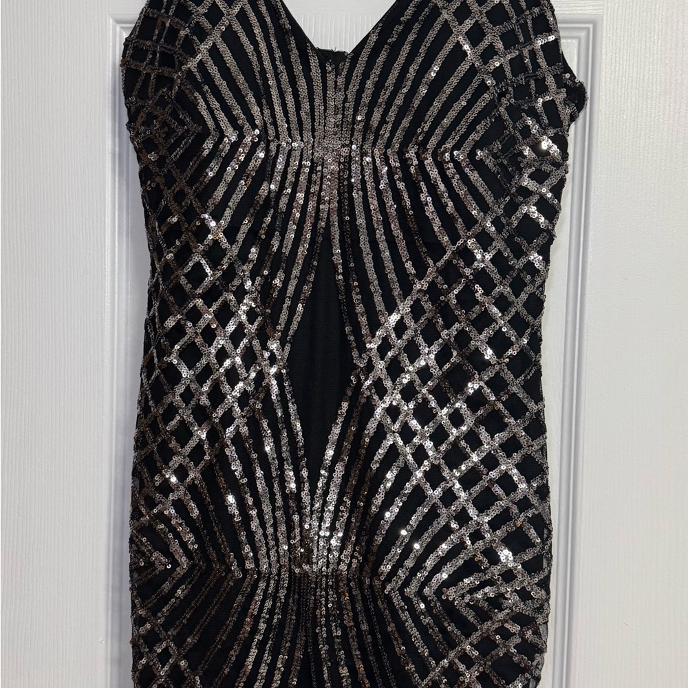 Haute Monde Silver Sequin Bodycon Mini Dress
